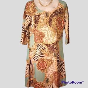 Chain and zebra print mid length dress